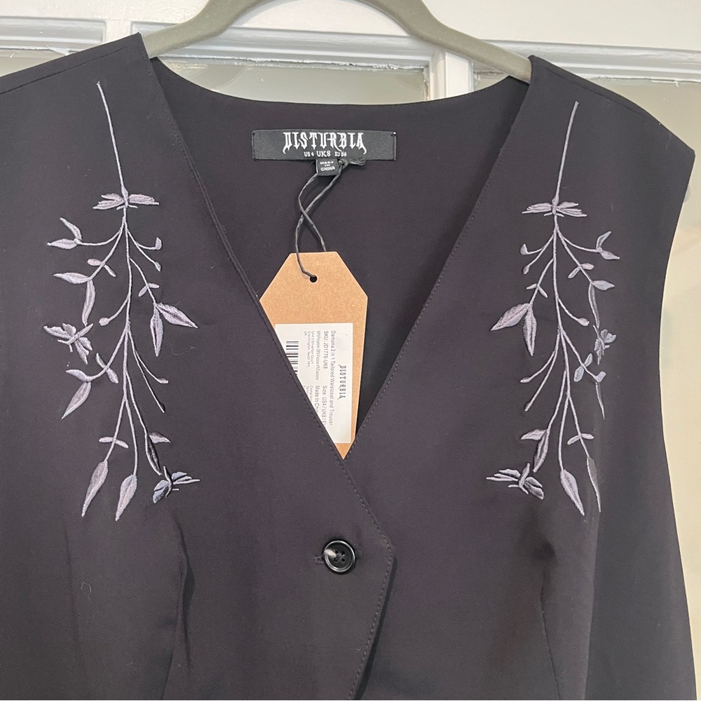NWT Disturbia Damona Tailored Waistcoat Vest and Trouser Set Black Goth Sz 4 - Picture 9 of 16